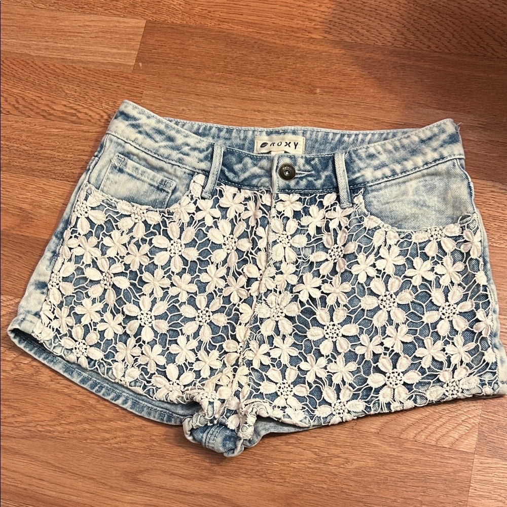 Roxy Denim Shorts with White Floral Lace